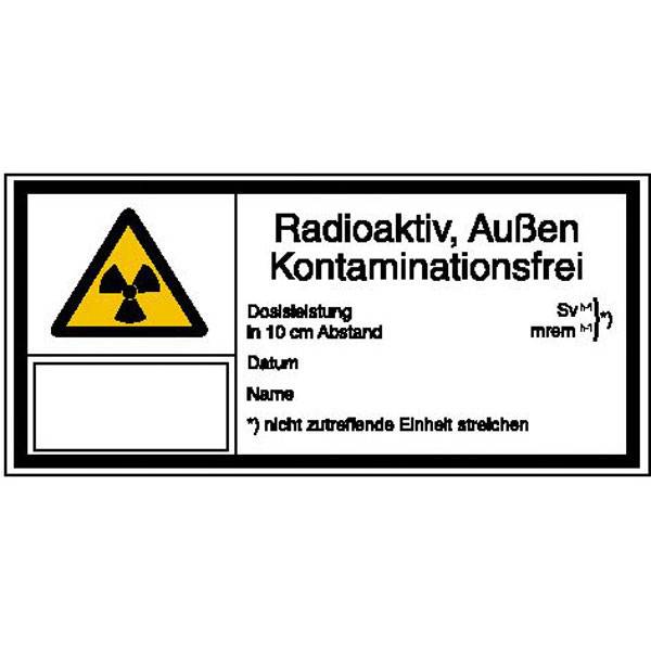 Strahlenschutz Radioa., Au. Kontaminationsfrei Warnschild,selbstkl,14,80x7,40cm