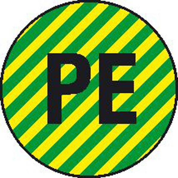 Leiterkennzeichnung auf Bogen PE, Schutzleiter, Folienetiketten, gestanzt,3,15cm