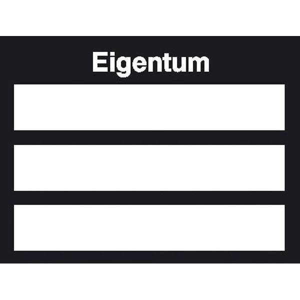 Inventarkennz.etiketten Bogen weiß/schwarz,Text:Eigentum,Folienetik,gest,4x3cm