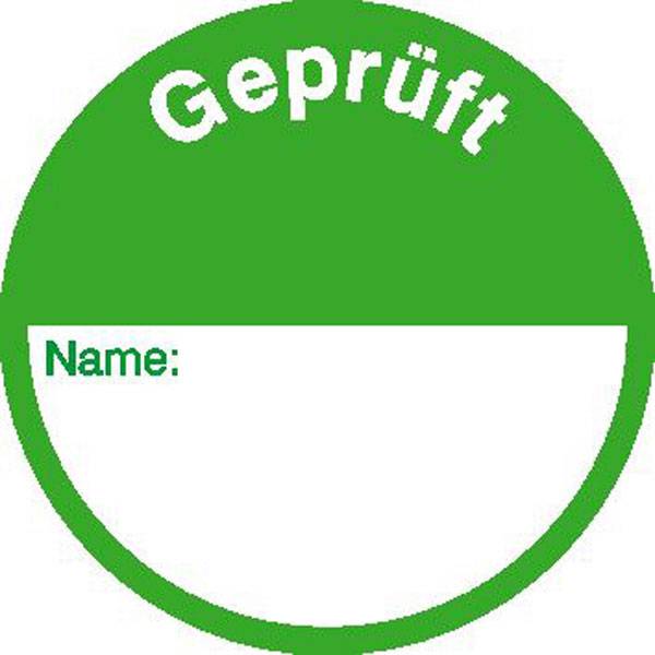 Qualitätskennzeichnungsetiketten Text: Geprüft, Folienetiketten, gestanzt, 3cm