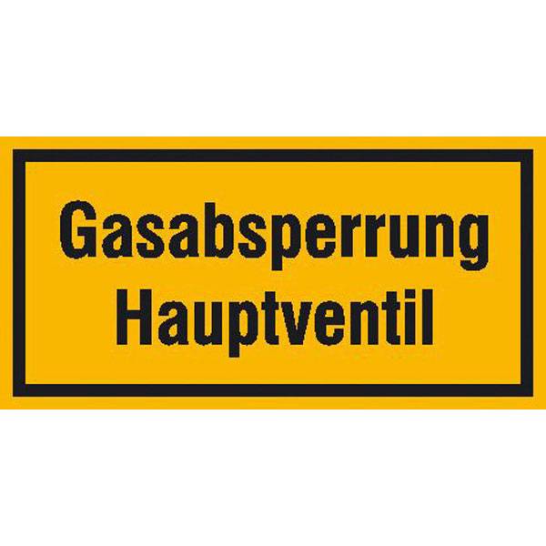 Gasabsperrung Hauptventil Hinweisschild Betriebskennzeichnung, Alu, 30x20 cm