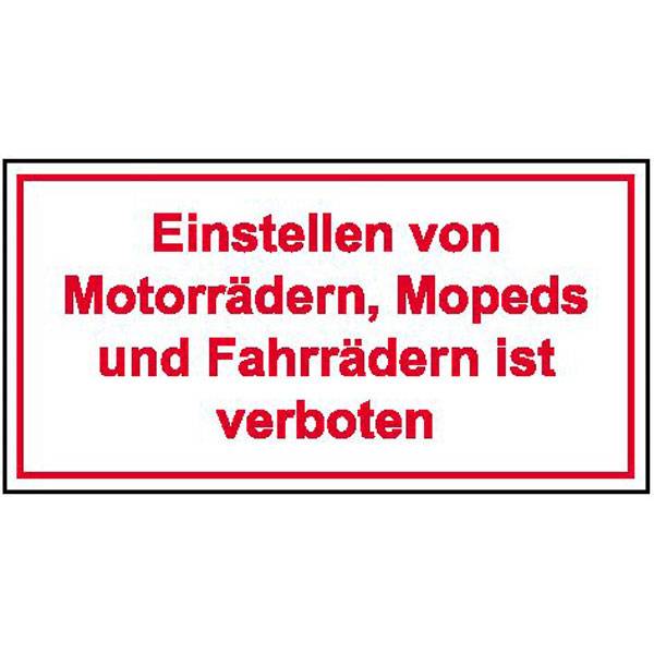 Einstellen von Motorrädern, Mopeds und.. Hinweisschild, Alu, 25x15 cm