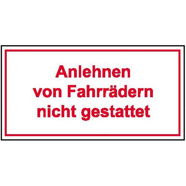 Anlehnen von Fahrrädern nicht gestattet Hinweisschild, Alu, 25x15 cm