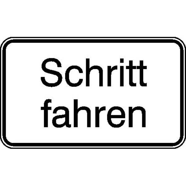 Schritt fahren Hinweisschild Tankanlagen und Garagen, Alu geprägt, 30x20 cm