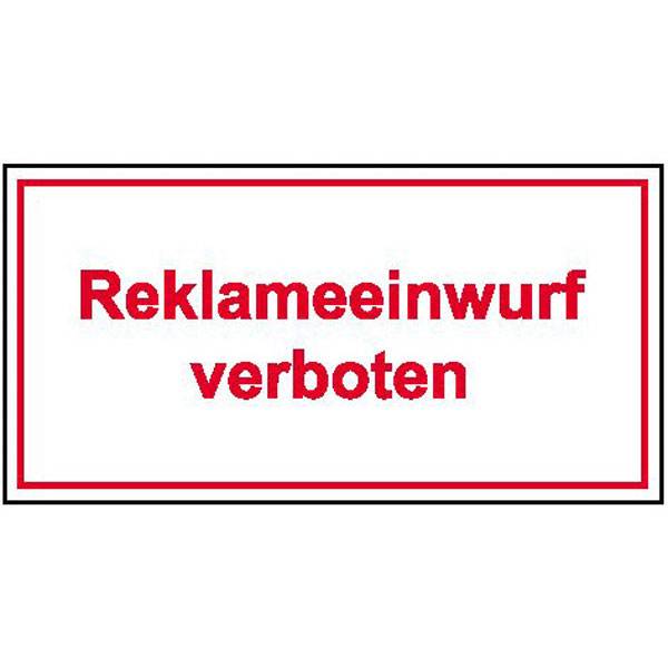 Reklameeinwurf verboten Hinweisschild für Gewerbe und Privat, selbstkl.,10x4cm