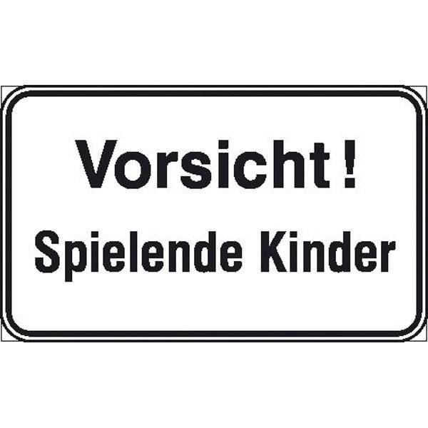 Vorsicht! Spielende Kinder Hinweisschild Tankanlagen und Garagen, Alu, 25x15 cm
