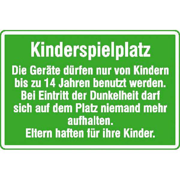 Spielplatzschild Kinderspielplatz Die Geräte dürfen nur.., Alu, 75x50 cm
