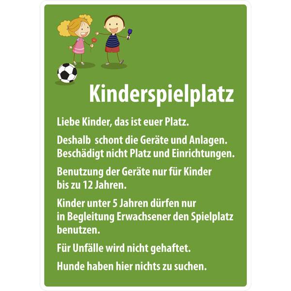 Spielplatzschild Kinderspielplatz, Infotext, Alu 2,0mm, 48,0 x 66,0 cm