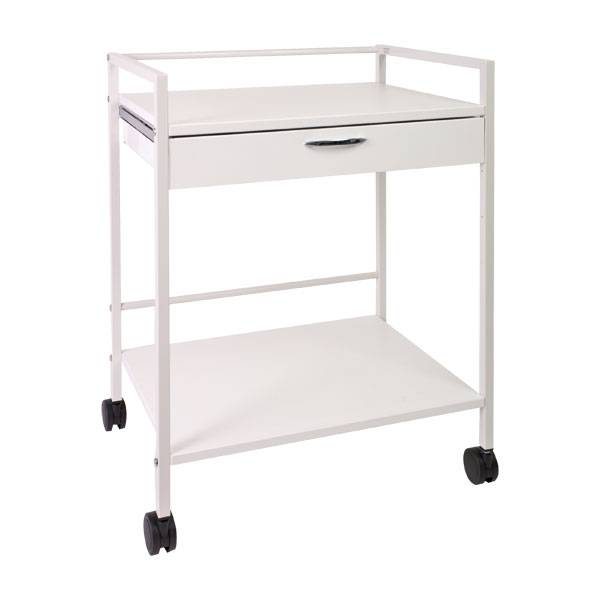 Instrumententisch zur Ausstatt. v. Sanitätsräumen, Vierkantrohr, weiß, 4 Laufrollen,Gr. 64x47,5x85cm