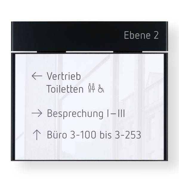 Wandschild, flach - Papiereinlage A4 quer, Farbe: schwarz, (BxH): 31,7 x 28,5 cm