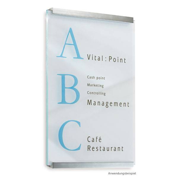 Wegweiser CLEAR, 6 mm ESG, 2 Halter, Aluminium, Maße: 42,0 x 60,0 x 2,4 cm