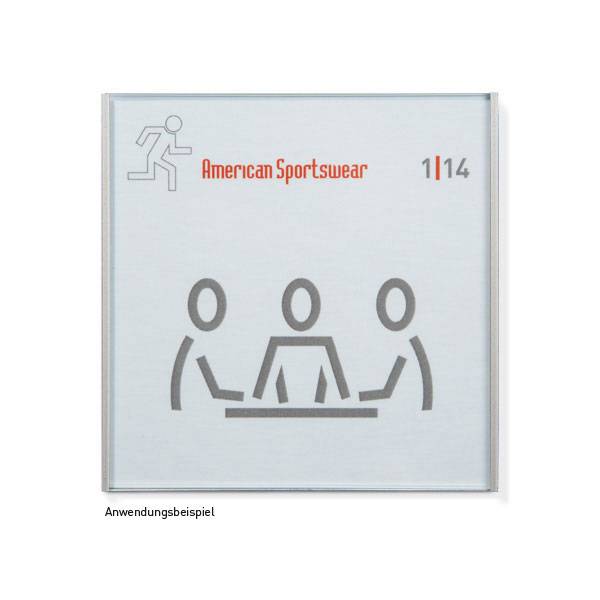 Türschilder FRAME, 3 mm ESG, Führungsschienen: Aluminium, Maße: 12,0 x 12,0 x 0,7 cm