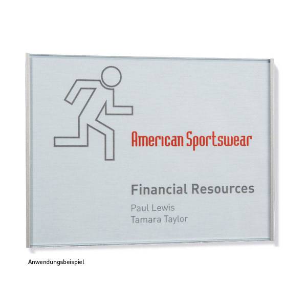 Türschilder FRAME, 3 mm ESG, Führungsschienen: Aluminium, Maße: 15,0 x 11,0 x 0,7 cm