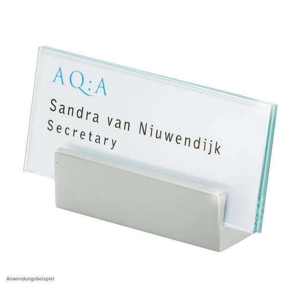 Tischaufsteller CLEAR, 2 x 3 mm ESG, 1 Halter, Aluminium, Maße: 11,0 x 6,0 x 2,4 cm