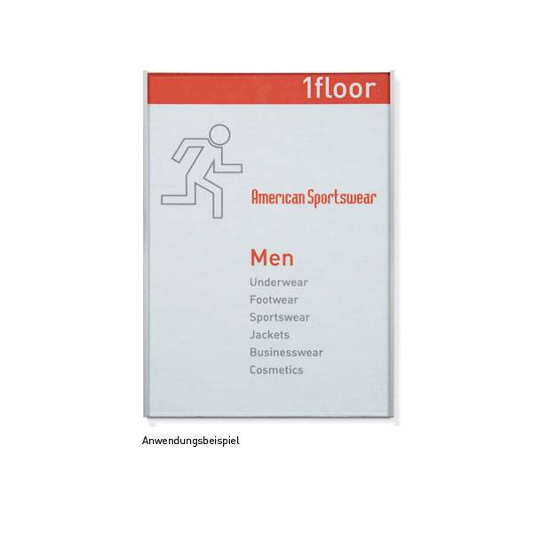 Infotafel FRAME, 3 mm ESG, Führungsschienen: Aluminium, Maße: 21,5 x 29,9 x 0,7 cm