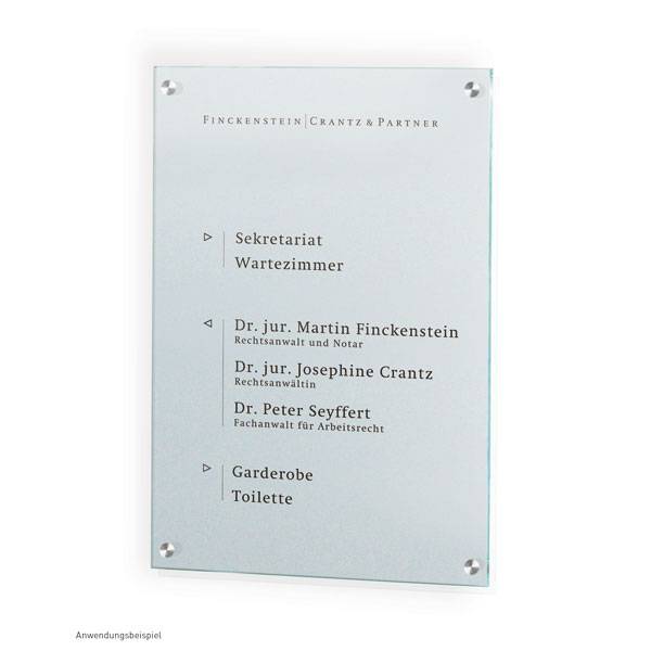 Wegweiser CRISTALLO, 8 mm ESG, 4 Halter à 18 mm, Maße: 50,0 x 80,0 x 2,8 cm