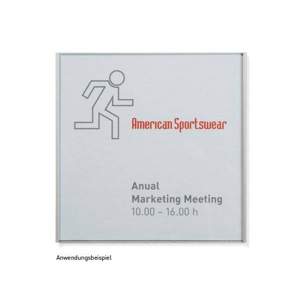 Türschilder FRAME, 3 mm ESG, Führungsschienen: Aluminium, Maße: 15,0 x 15,0 x 0,7 cm