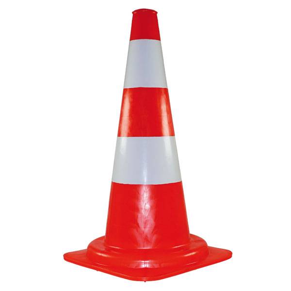Verkehrs-Leitkegel Standard, einfache Ausführung, rot mit 2 weißen Streifen, 50 cm hoch, 1,3 kg