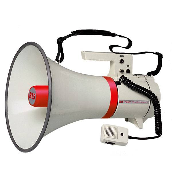 Schultermegaphon 40 Watt, ABS mit Handmikrophon , Lautstärkeregler und Sirene