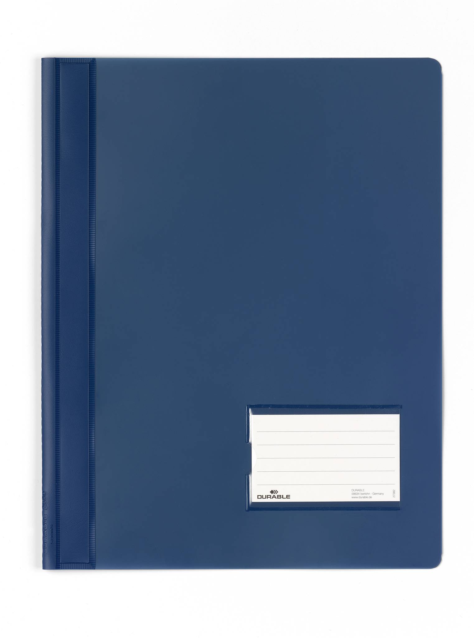 Durable DURALUX 268007 Schnellhefter Dunkelblau DIN A4+ Beschriftungsfenster (90 x 57 mm), Einreißschutz, Innentasche (Rückseite)