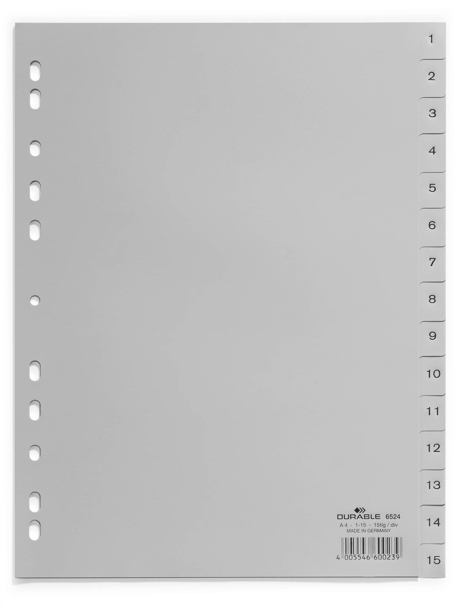 Durable 6524 Register DIN A4 1-15 Polypropylen Grau 15 Registerblätter geprägte Taben 652410
