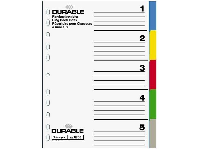 Durable 6730 Register DIN A4 blanko Polypropylen Mehrfarbig 5 Registerblätter 673027