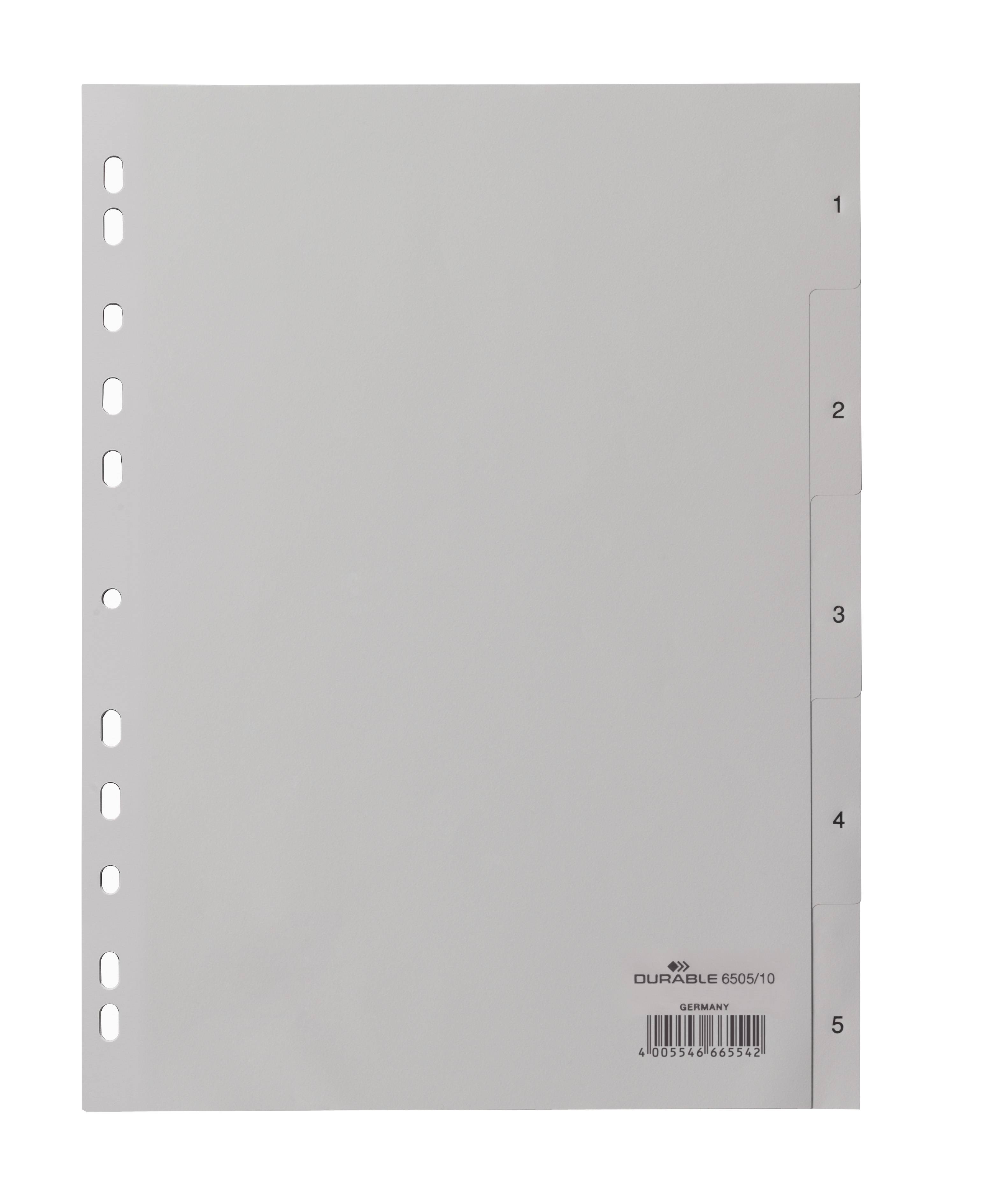 Durable 6505 Register DIN A4 1-5 Polypropylen Grau 5 Registerblätter geprägte Taben 650510