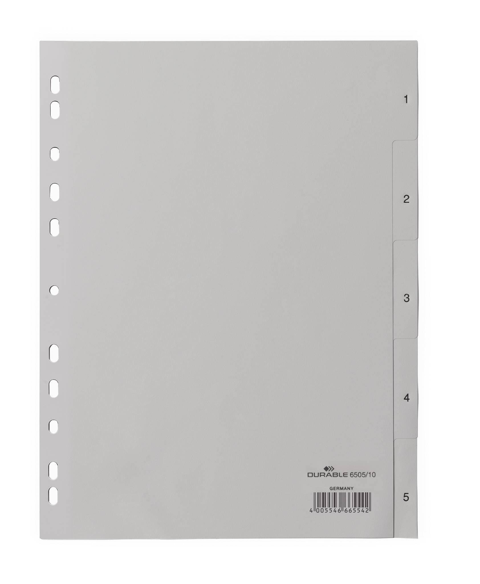 Durable 6505 Register DIN A4 1-5 Polypropylen Grau 5 Registerblätter geprägte Taben 650510