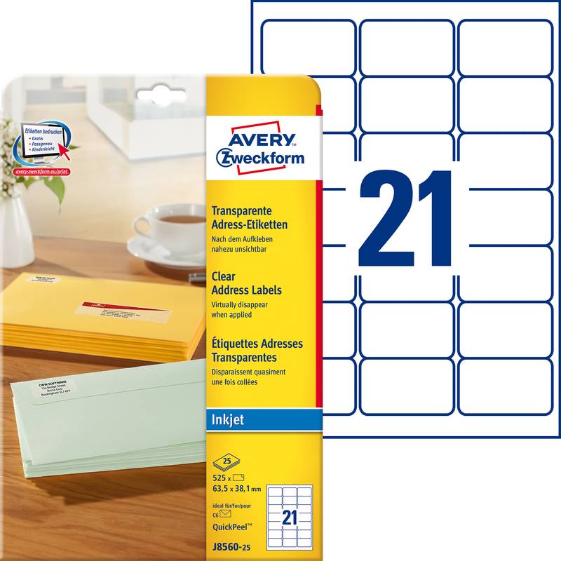 AVERY Zweckform Transparente Adress-Etiketten, 63,5 x 38,1mm