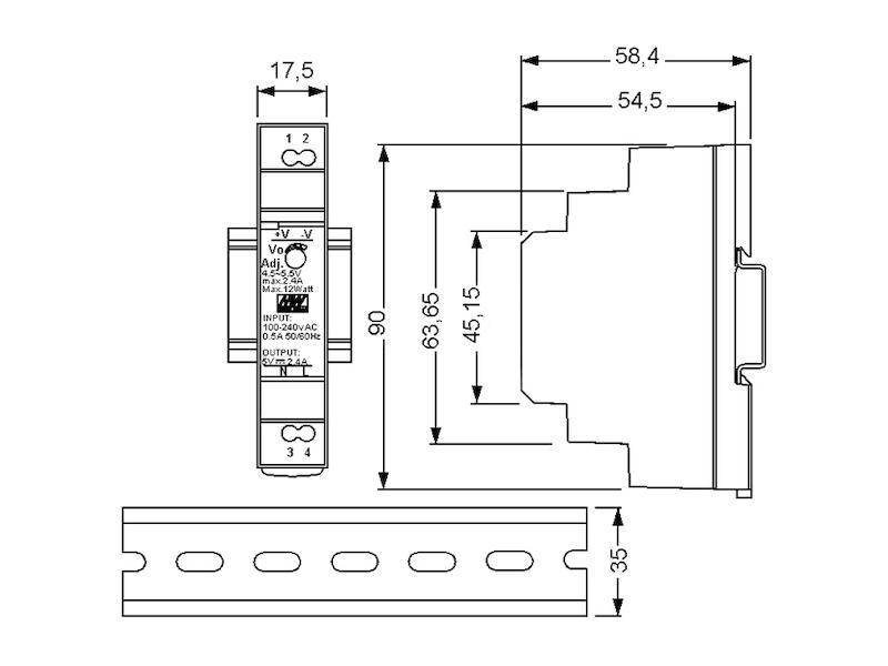 Mean Well Schaltnetzteil Serie HDR-15 15,2 W 24 V 0,63 A für DIN Schiene