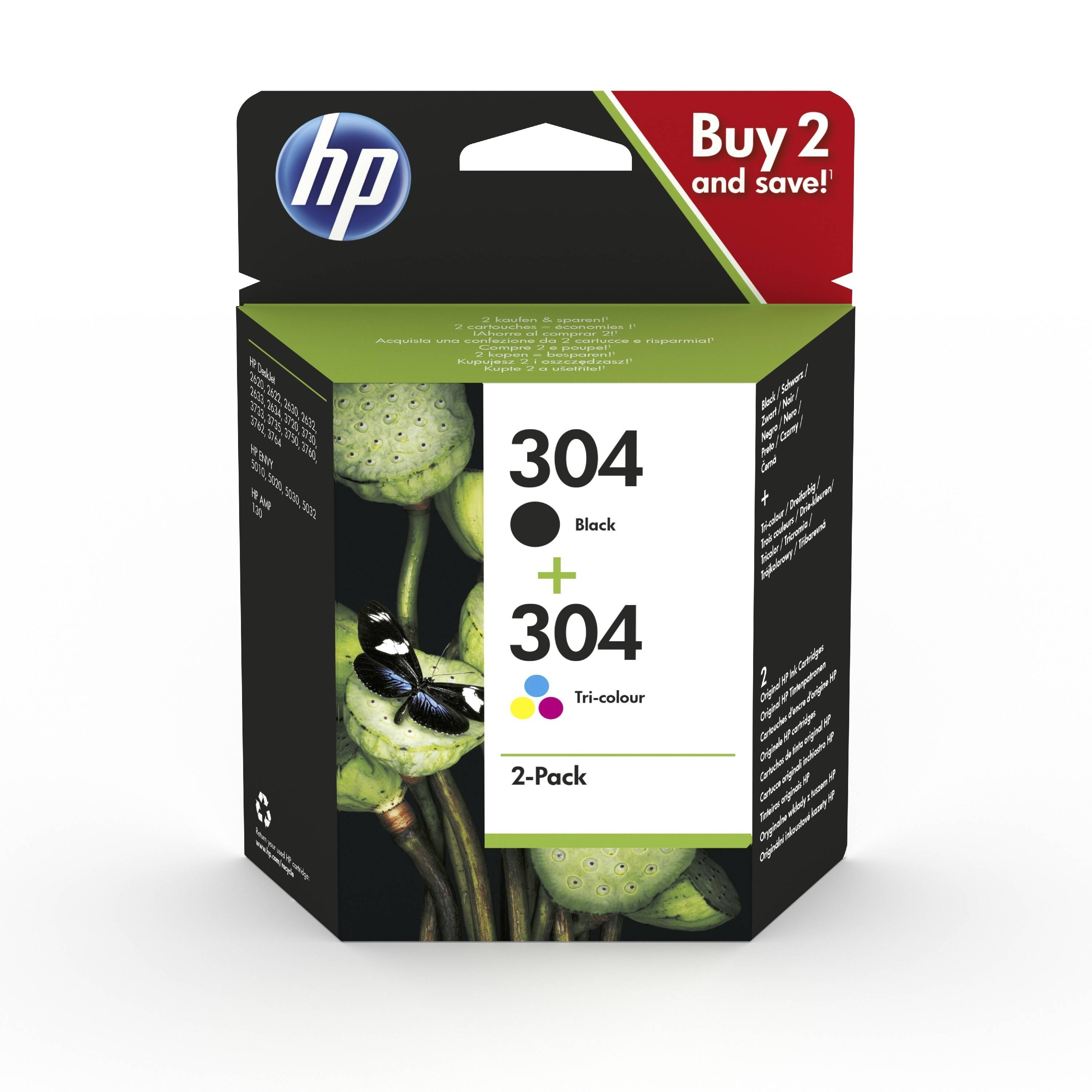 HP 304 - 2er-Pack - Farbe (Cyan, Magenta, Gelb), pigmentiertes Schwarz