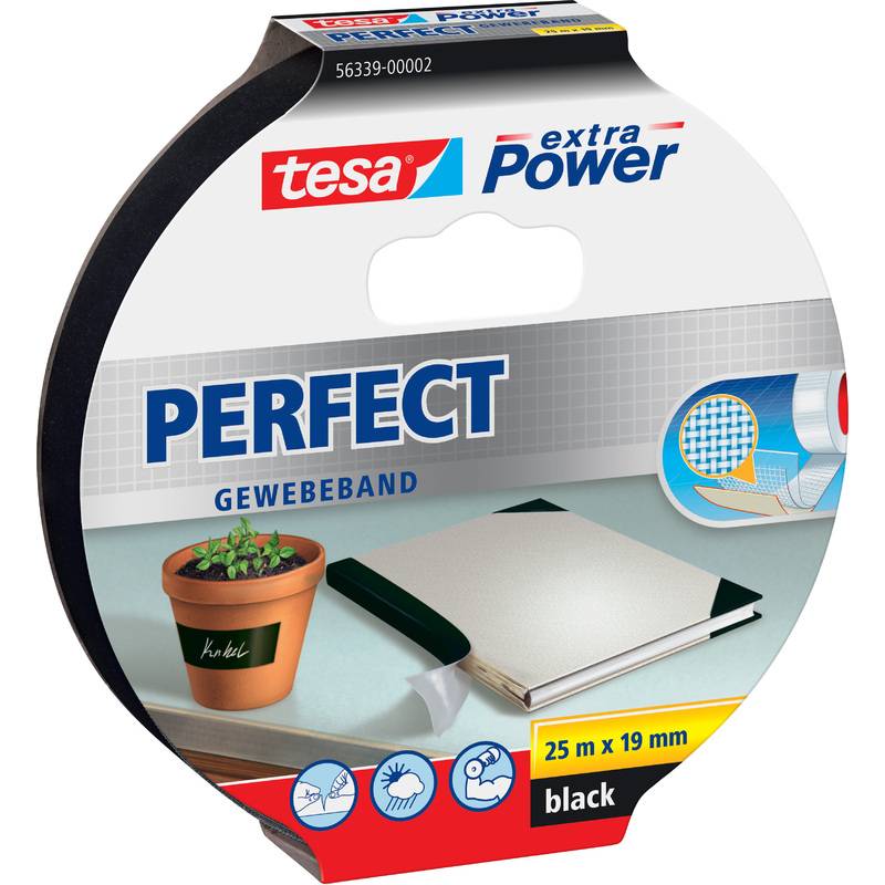 tesa PERFECT 56339-00002-01 Gewebeklebeband tesa® extra Power Schwarz (L x B) 25 m x 19 mm 1 St.