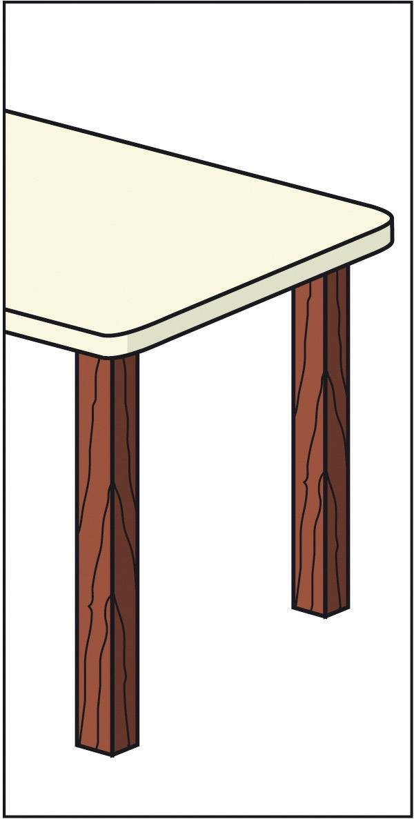 Ein Tisch mit einer cremefarbenen Oberfläche und braunen Holzbeinen, minimalistisch im Design dargestellt.