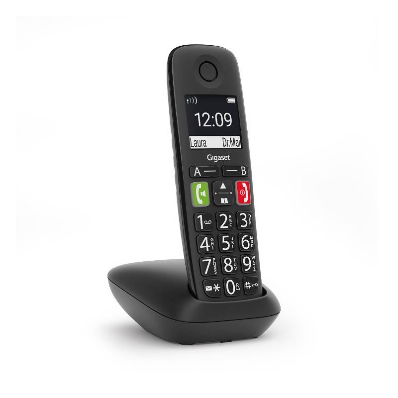 Gigaset E290 DECT/GAP Schnurloses Telefon analog für Hörgeräte kompatibel, Freisprechen, Babyphone Schwarz