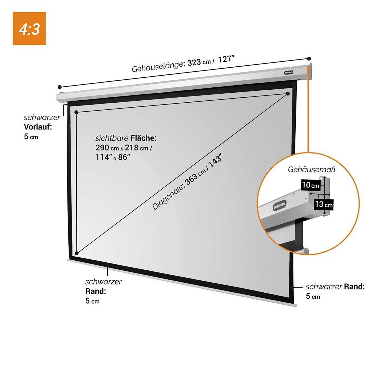 Celexon Motor Economy 1090077 Motorleinwand 290 x 218 cm Bildformat: 4:3