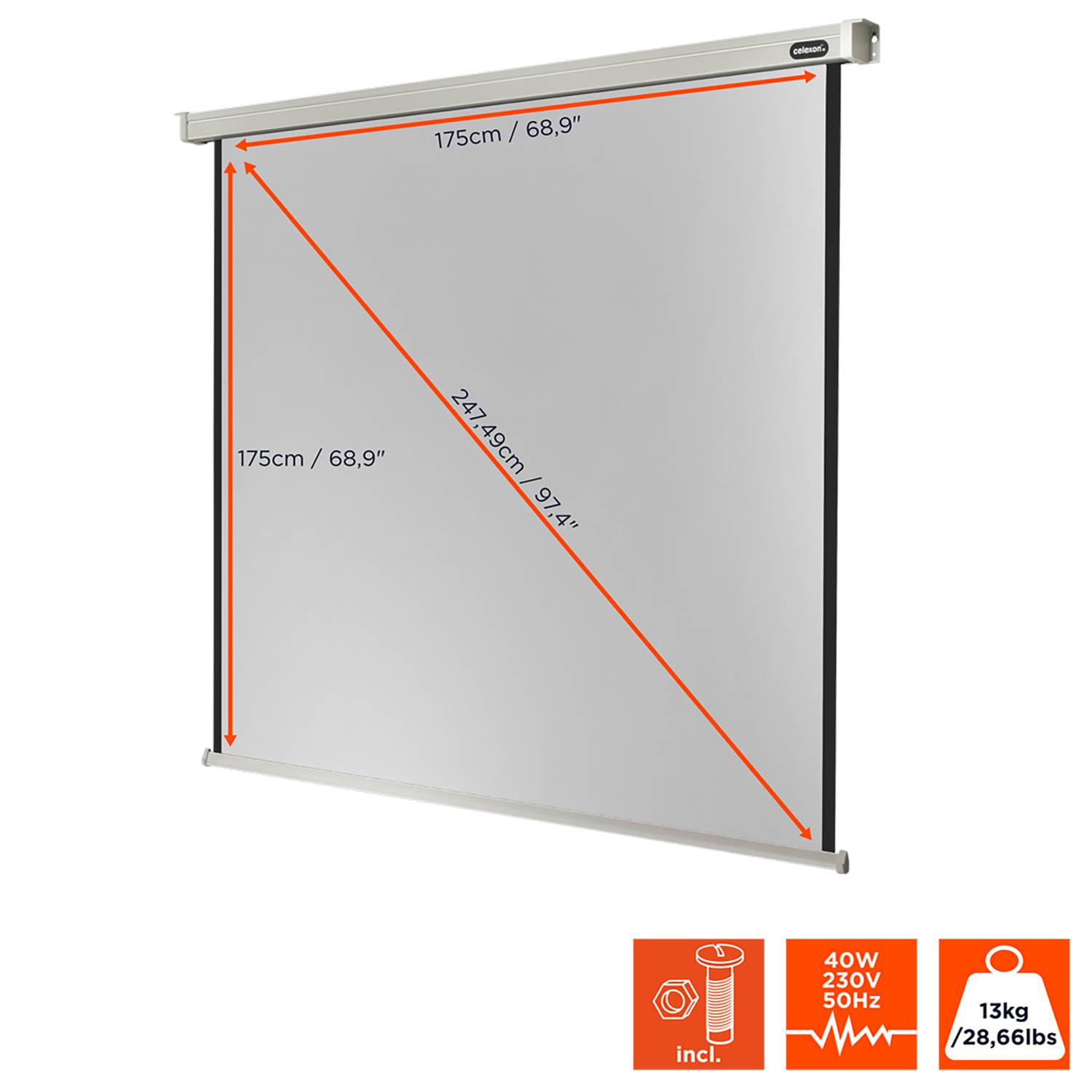 Celexon Motor Professional 1090087 Motorleinwand 175 x 175 cm Bildformat: 1:1