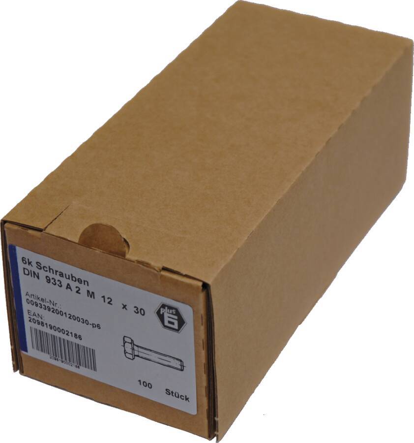 DIN 933 Sechskantschrauben, Gewinde bis Kopf -P6 009338100100045-P6 Norm DIN 933 Werkstoff Stahl 8.8 Oberfläche galvanis