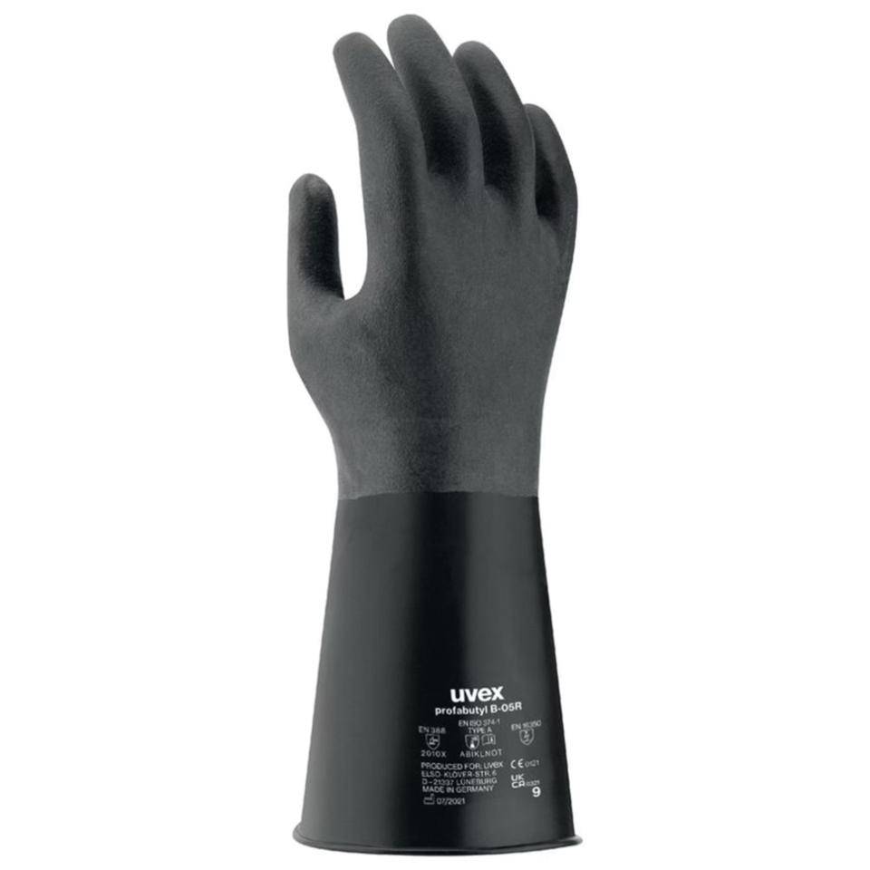 uvex Chemikalien-Schutzhandschuh profabutyl B-05R, Kat.III, schwarz, Butyl, Größe 7