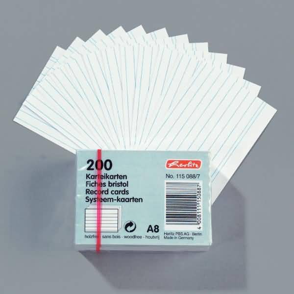 Karteikarten A8 liniert weiß VE=200 Stück