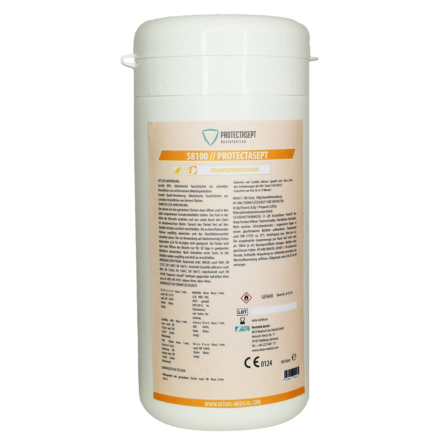 NITRAS PROTECTASEPT, gebrauchsfertige Desinfektionstücher zur universellen Desinfektion von alkoholverträglichen Flächen