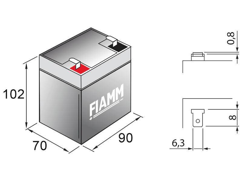 Fiamm Bleiakku 12 V 5 Ah Flachstecker 6,3 mm 90 x 70 x 102 mm