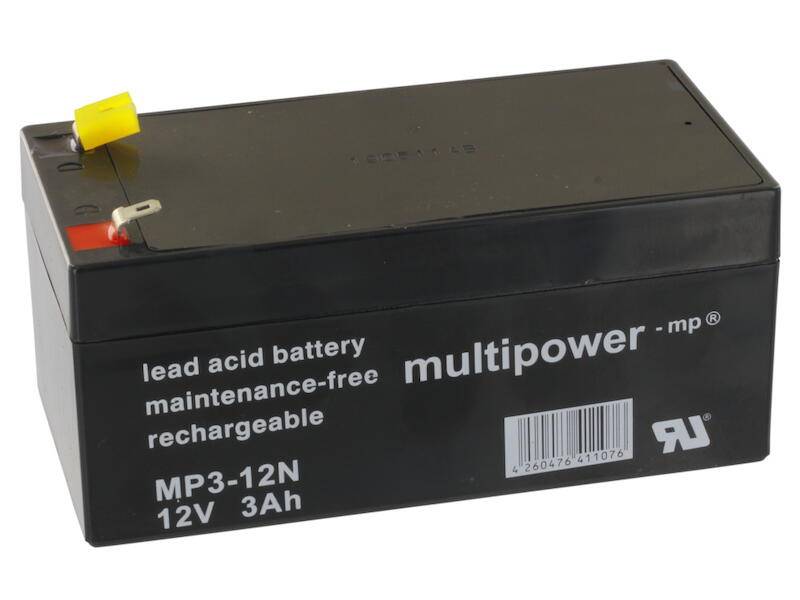 Multipower Bleiakku 12 V 3 Ah Flachstecker 4,8 mm 134 x 67 x 65,5 mm