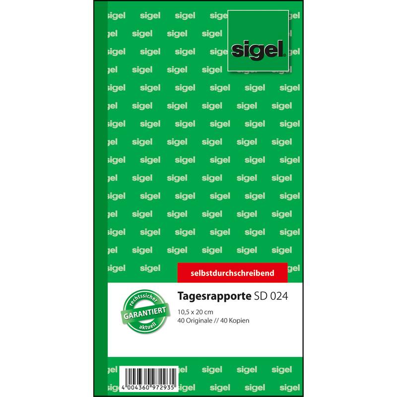 SIGEL Tagesrapporte, 1. und 2. Blatt bedruckt, 105x200 mm, selbstdurchschreibend, 2 x 40 Blatt