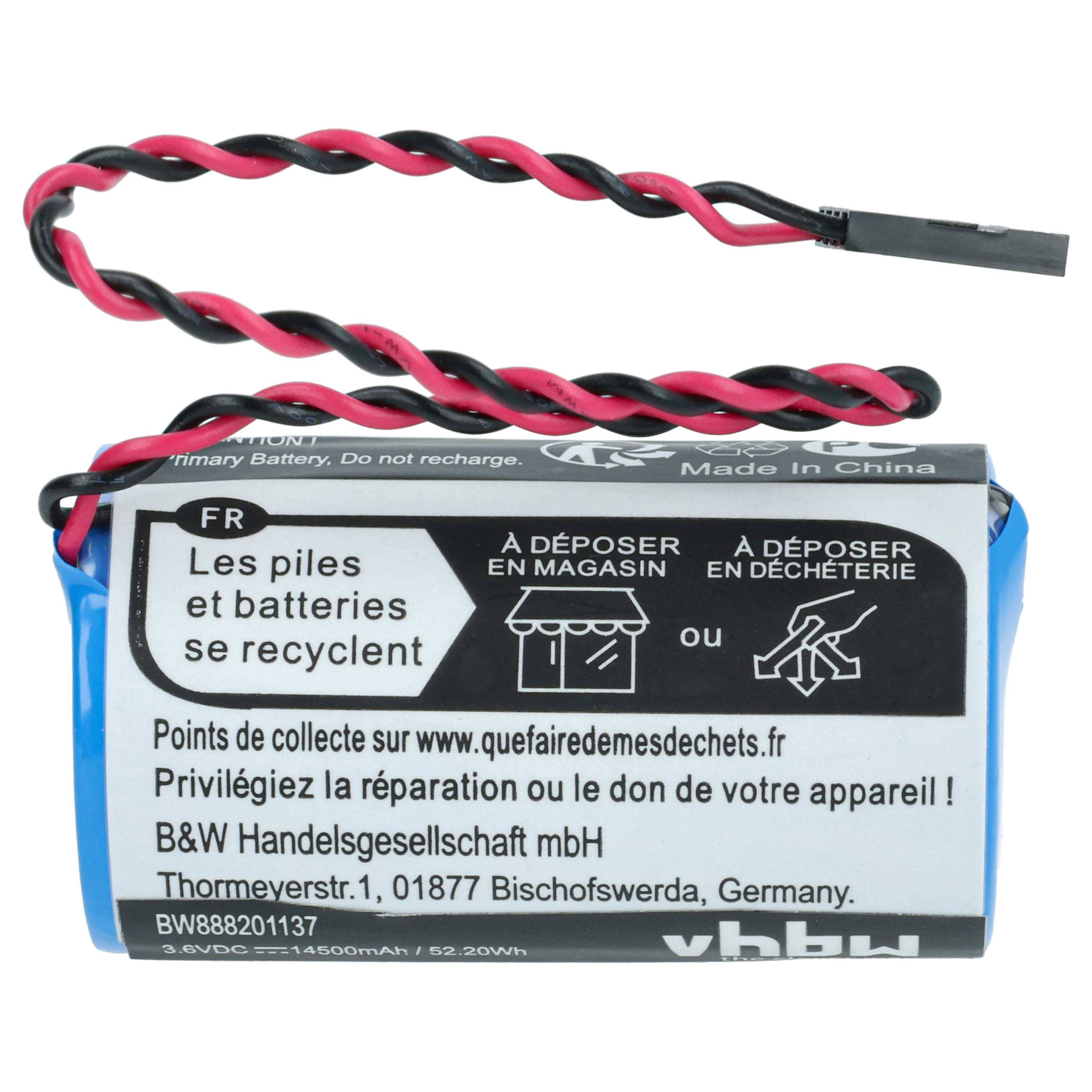 vhbw 2x Batterie kompatibel mit Cameron Nuflo MC-III Plus EXP Flow Analyzer Messgerät (14500 mAh, 3,6 V, Li-MnO2)
