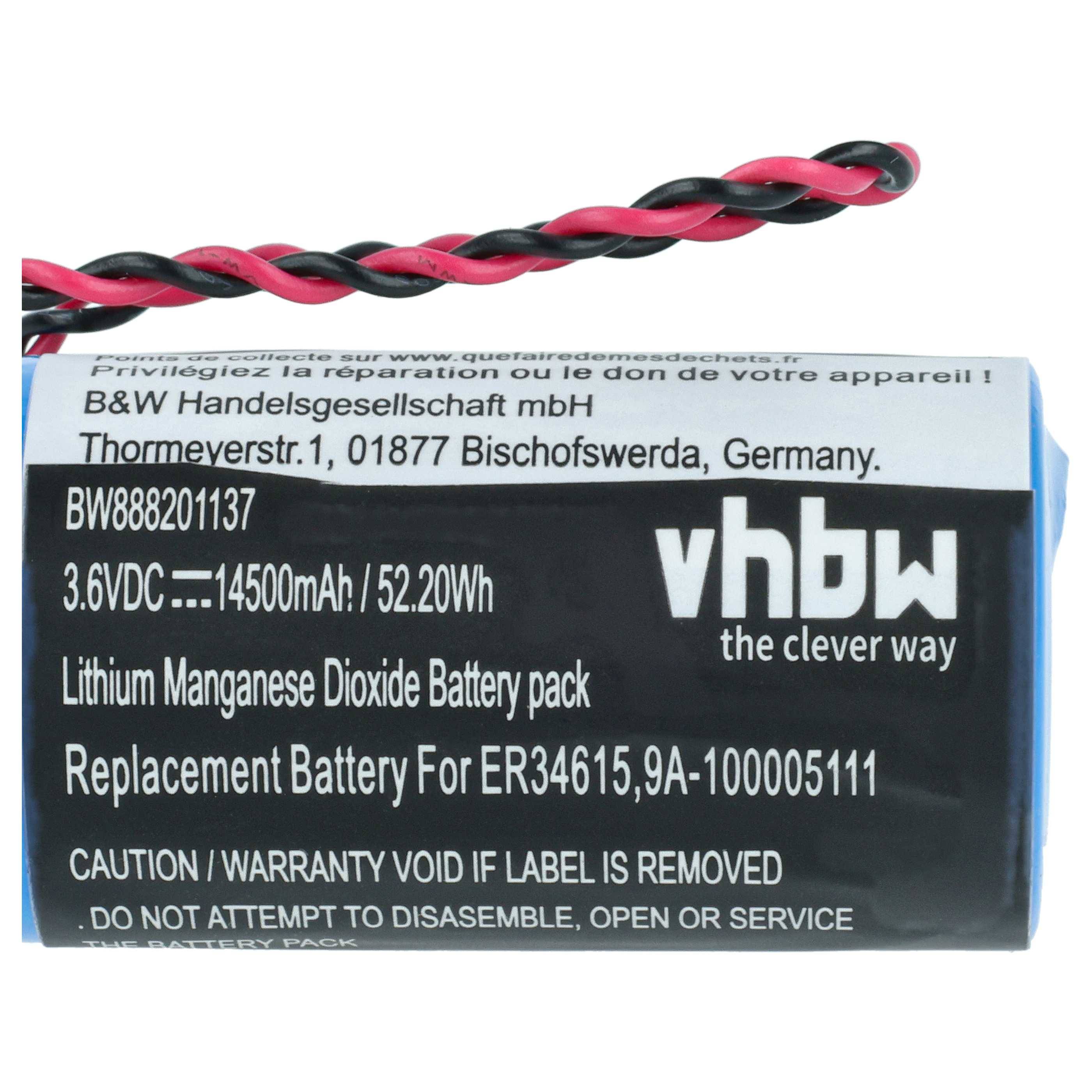 vhbw 2x Batterie Ersatz für Cameron Nuflo 9A-100005111, MV-100005111, LS33600-CN1 für Messgerät (14500 mAh, 3,6 V