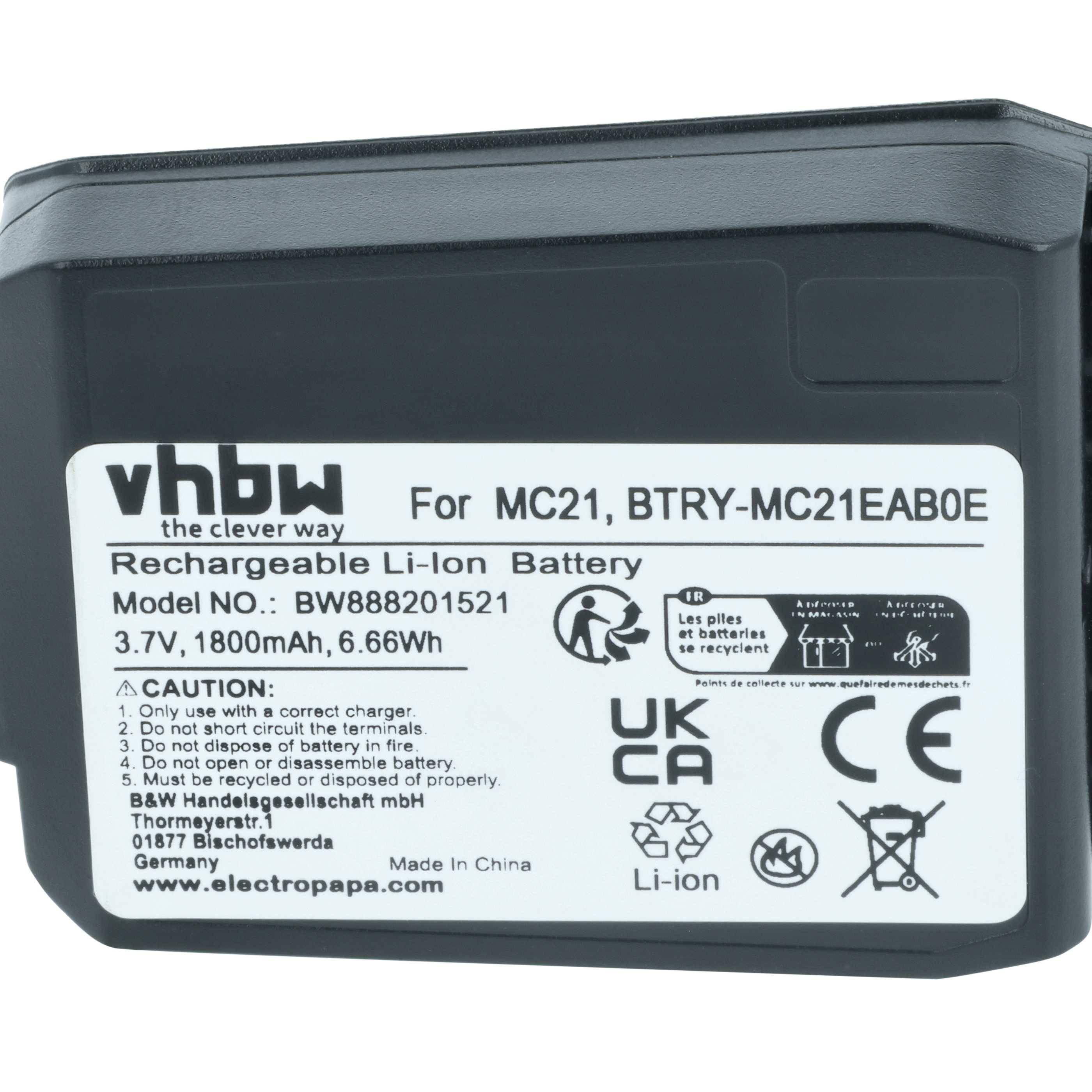vhbw 5x Akku Ersatz für Motorola 82-105612-01, BTRY-MC21EAB0E, 82-150612-01 für Handheld Computer Scanner (1800 mAh, 3,7