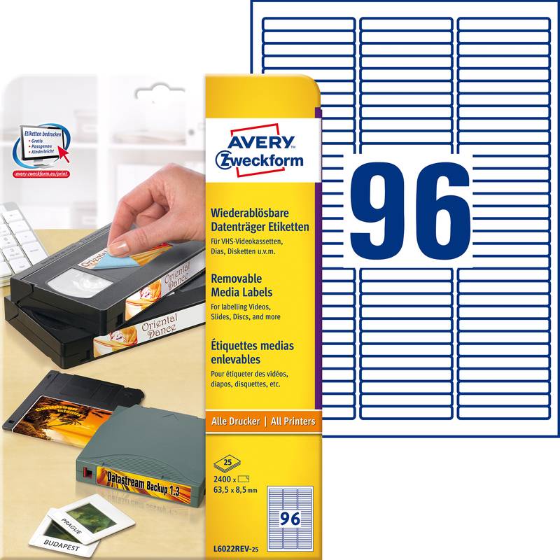 AVERY Zweckform Stick+Lift Etiketten, 63,5 x 8,5 mm, weiß