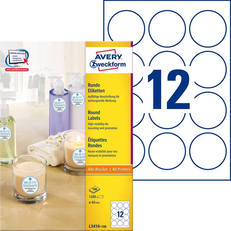 Etikett 60mm rund 1200 St./Pack. - Artikel: 129234701