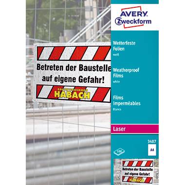 Avery Zweckform 3487 Wetterfeste Folie, A4, beidseitig beschichtet, 100 Bogen