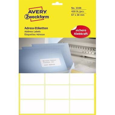AVERY Zweckform Adress-Etiketten, 67 x 38 mm, auf Bogen (7203348)